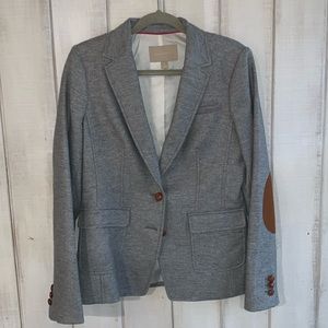 Beautiful gray wool Banana Republic blazer w/ brown elbow patches and buttons 10